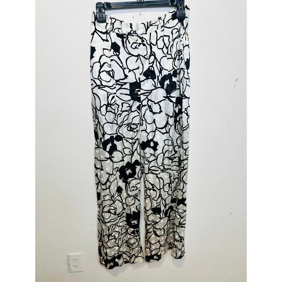 RONNY KOBO Black White Floral Printed Beachy Front Zip Button Fly Trouser Size 6 - Picture 4 of 14
